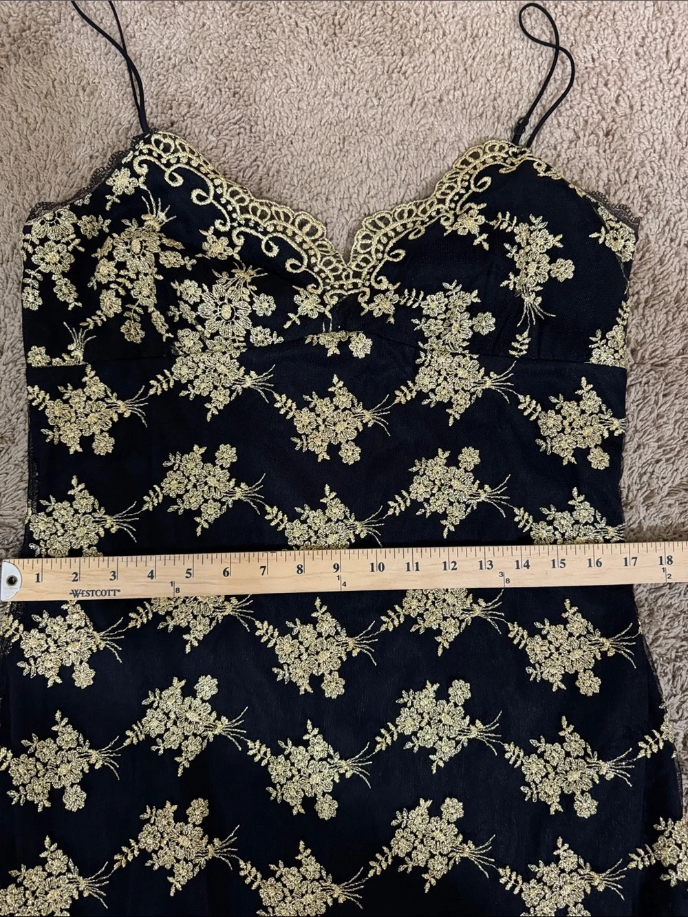 Y2K Betsey Johnson Evening Black & Gold Floral Lace Dress size 12 Whimsigoth - Picture 8 of 11